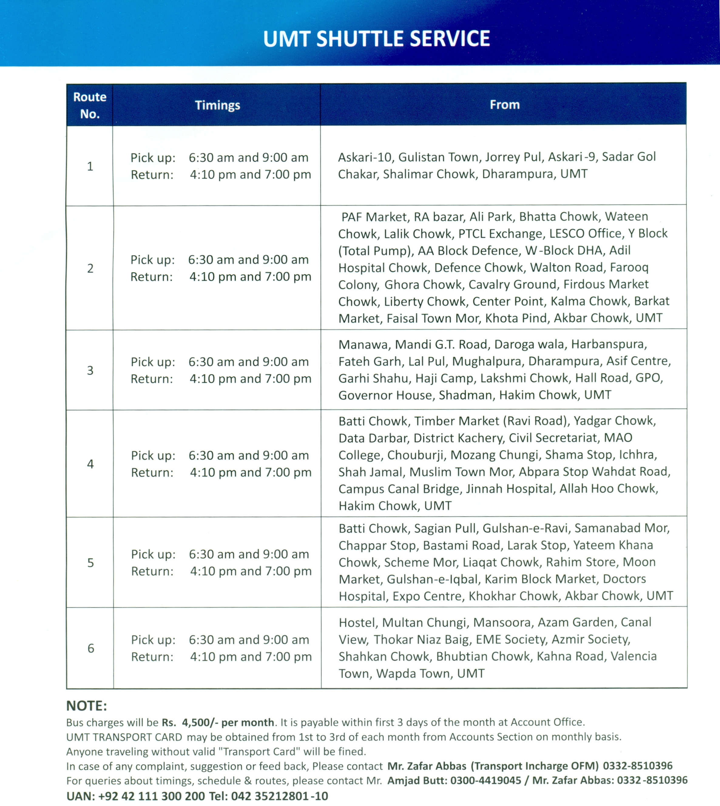 UMT Bus Routes