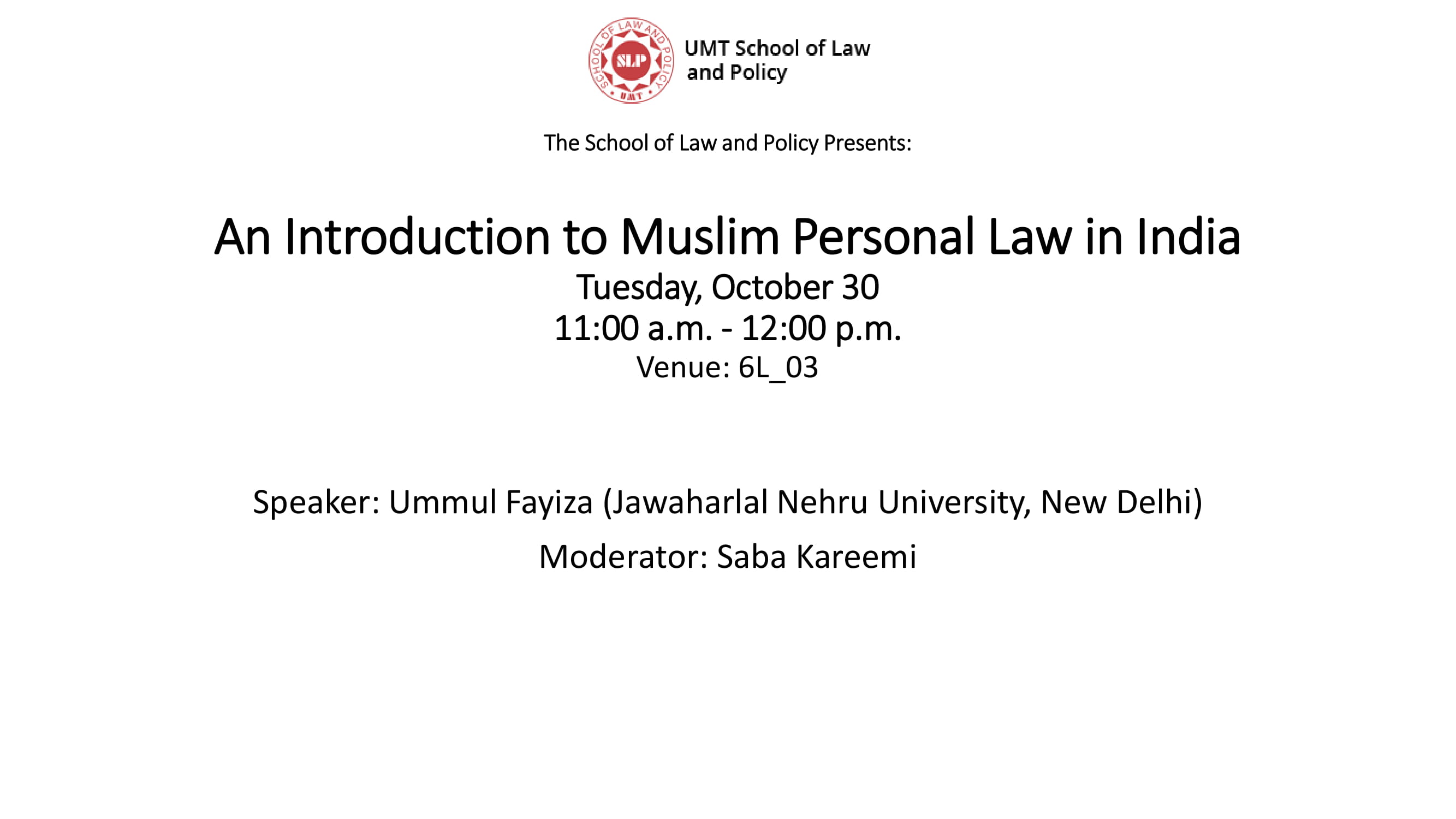 Web Talk on Muslim Personal Law in India