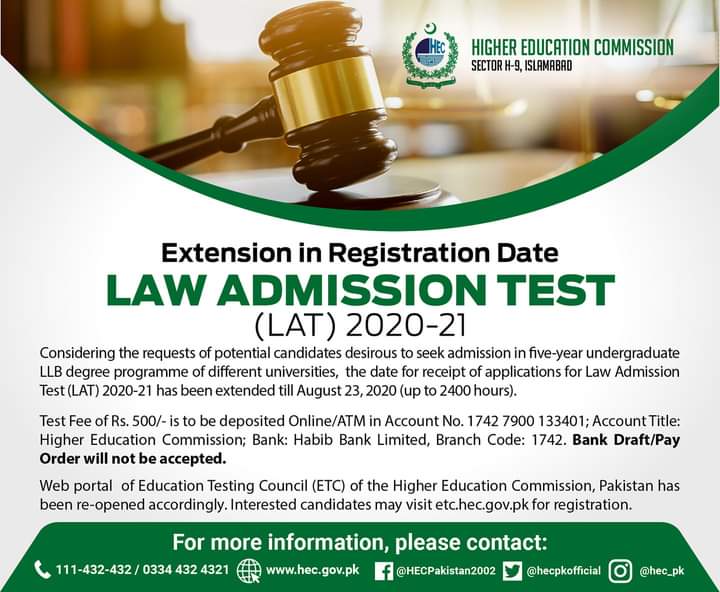 Extension in the date of Law Admission Test (LAT)