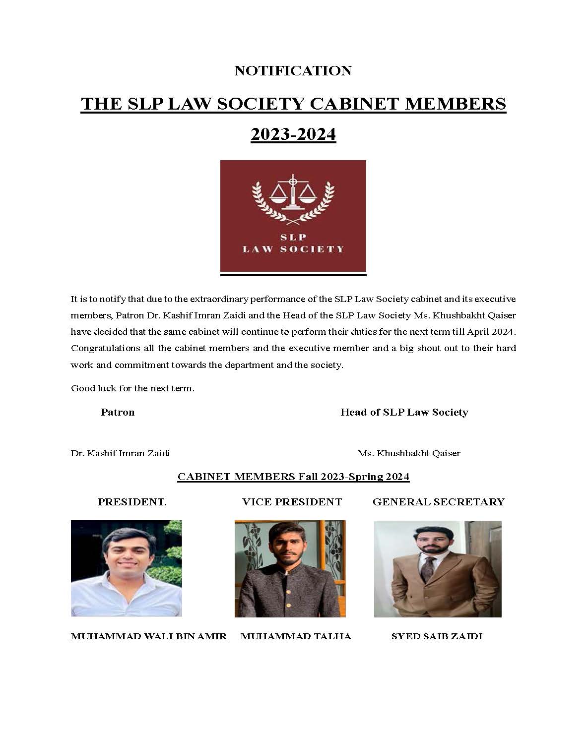 THE SLP LAW SOCIETY CABINET MEMBERS