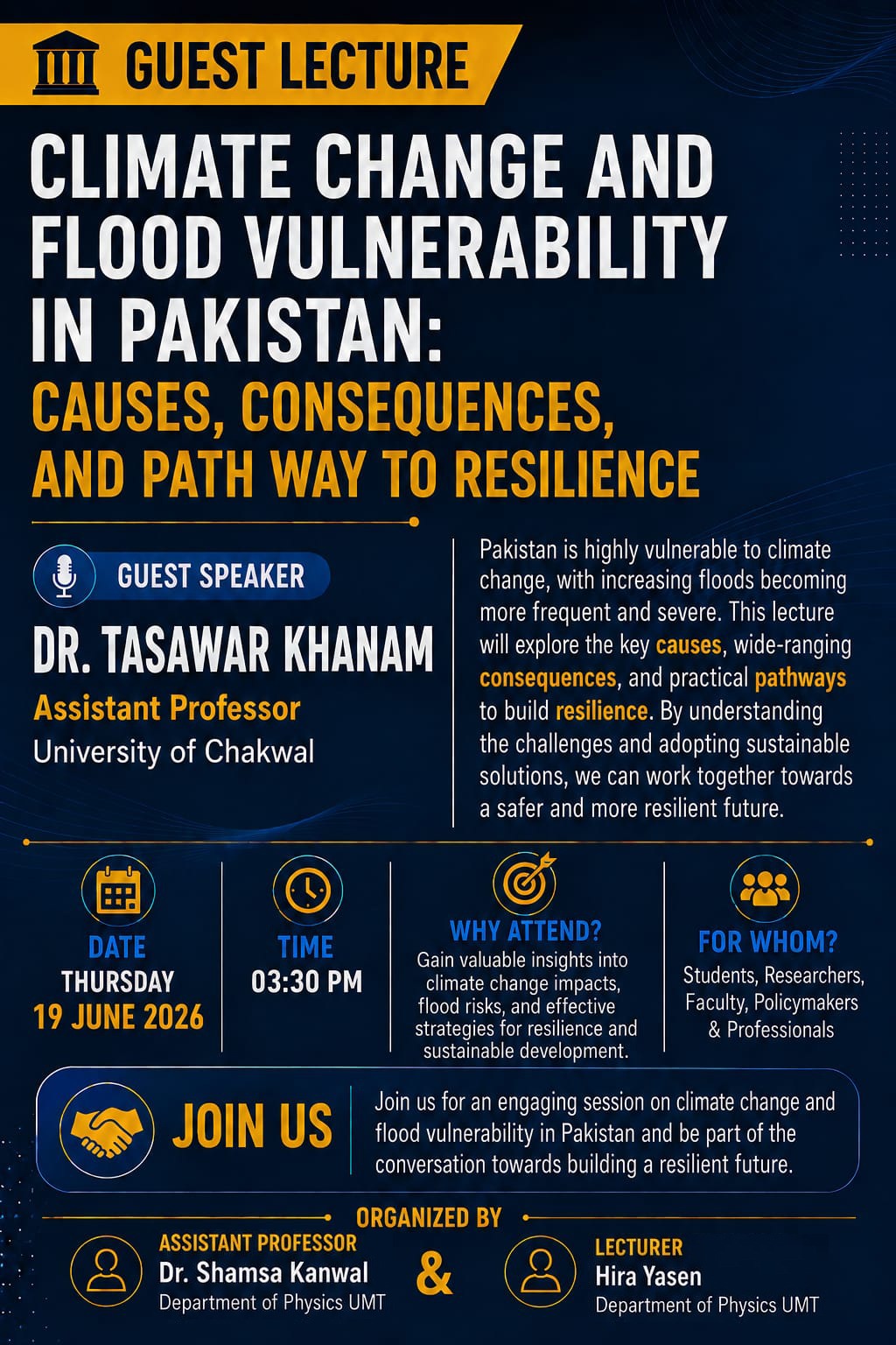 Guest Lecture - Climate Change and Flood Vulnerability in Pakistan: Causes, Consequences, and Pathway to Resilience