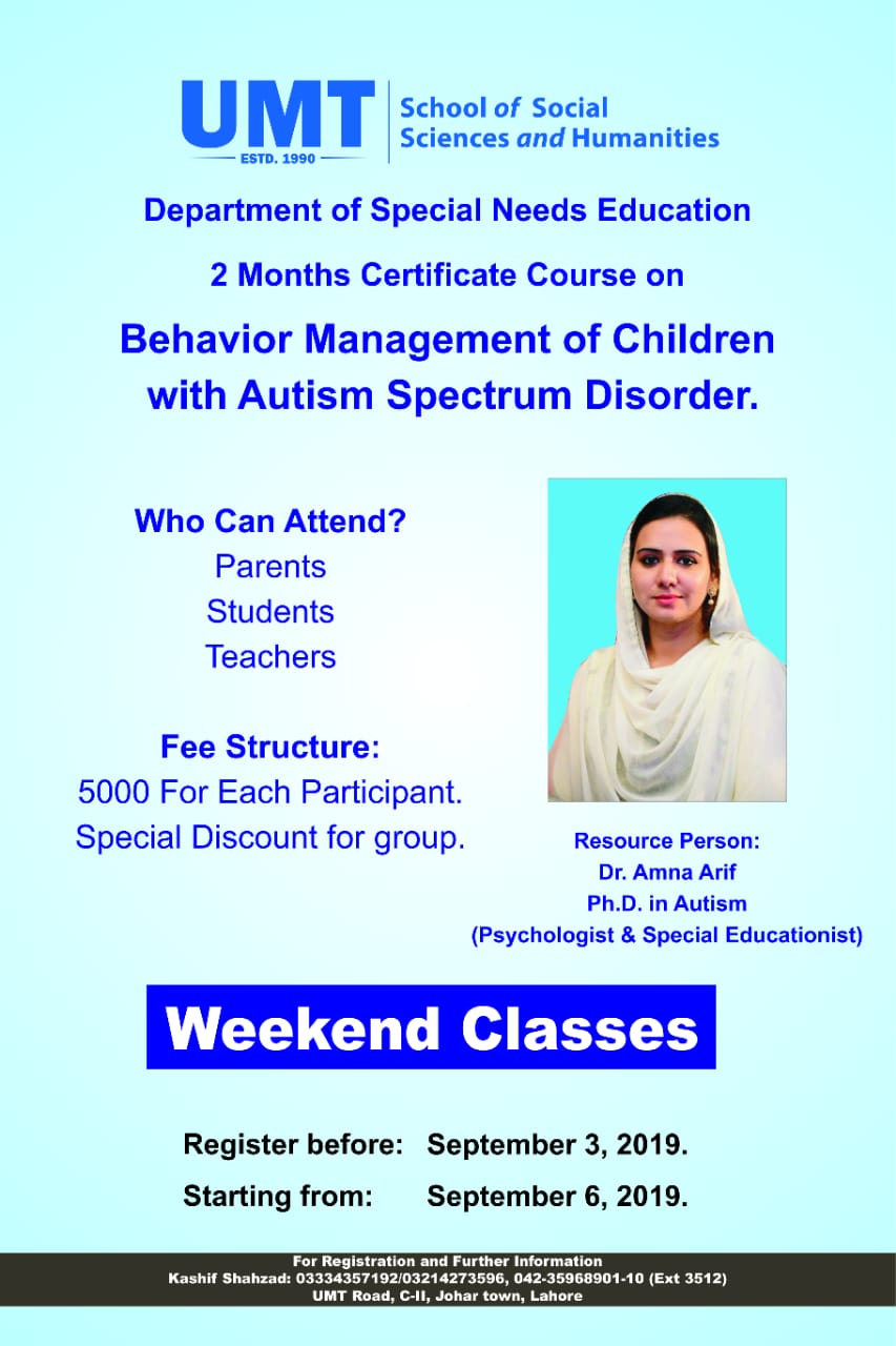 Two Months Certification Course-Behavior Management of Children with Autism Spectrum Disorder