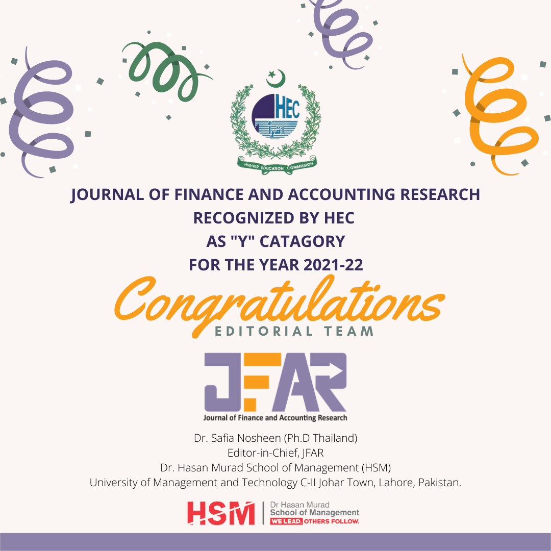 Journal of Finance and Accounting Research Recognized BY HEC as "Y" Category for the Year 2021-22
