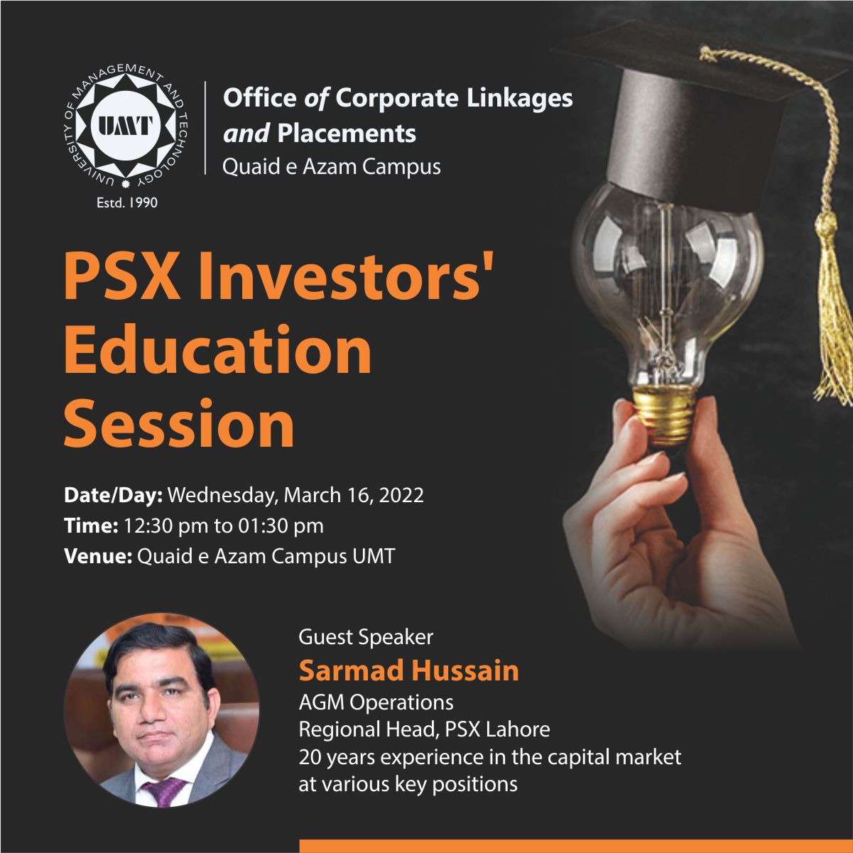 Guest Speaker Session on "Investor's Education Session of Pakistan Stock Exchange"  by " Sarmad Hussain "