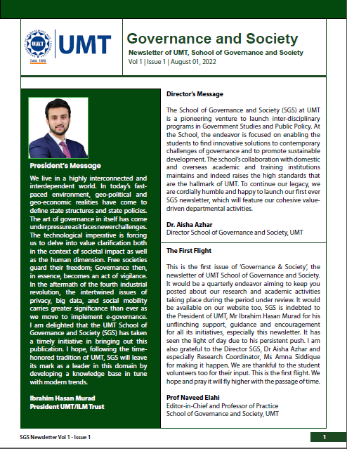 Newsletter of UMT, School of Governance and Society