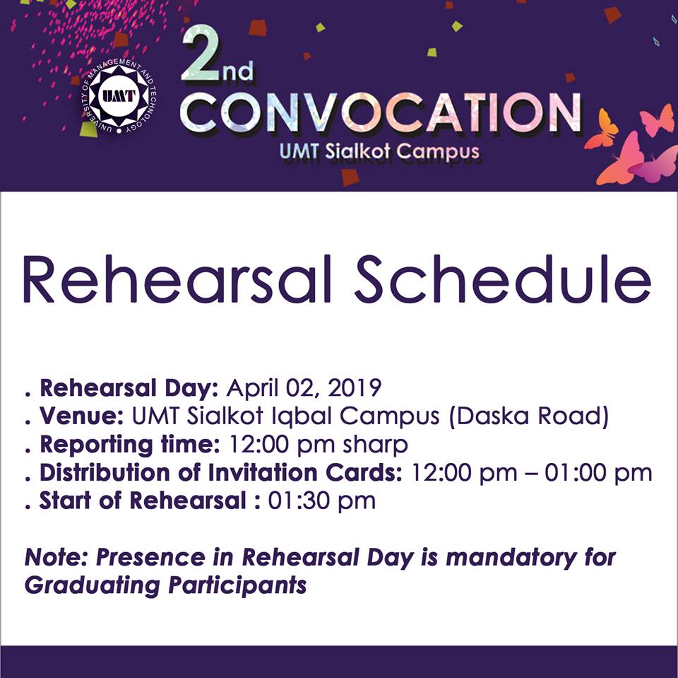 Report at 12pm sharp for Convocation Reheasal on 2nd april