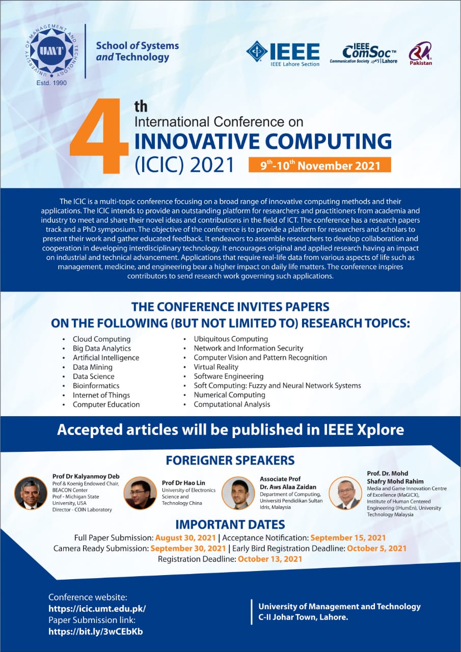 4th International Conference on Innovative Computing (ICIC) 2021