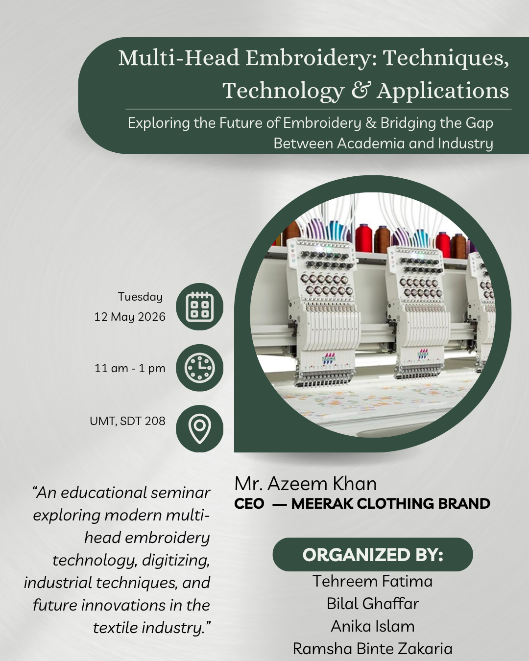Seminar: Multi-Head Embroidery: Techniques, Technology & Applications of DTF